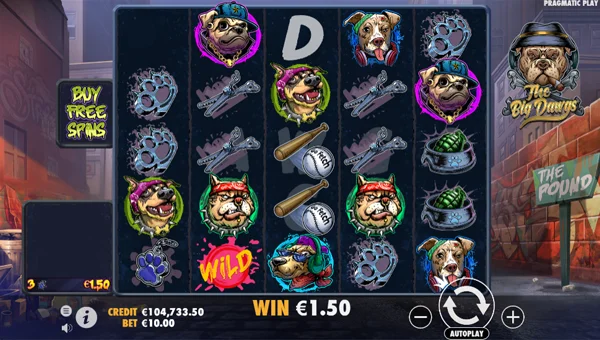 The Big Dawgs base game screenshot showing reels and features