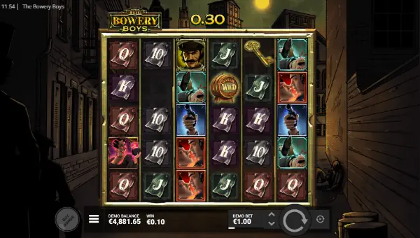 The Bowery Boys base game screenshot showing reels and features