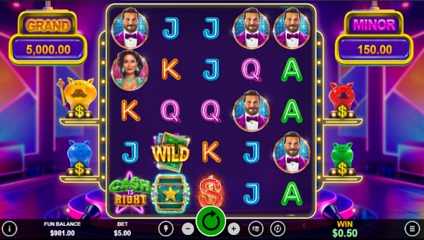 The Cash is Right base game screenshot showing reels and features
