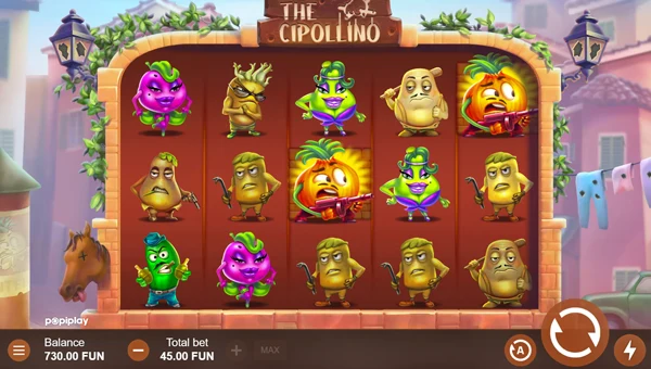 The Cipollino base game screenshot showing reels and features