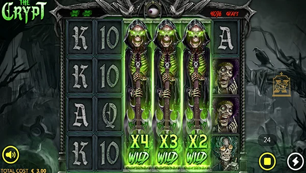 The Crypt base game screenshot showing reels and features