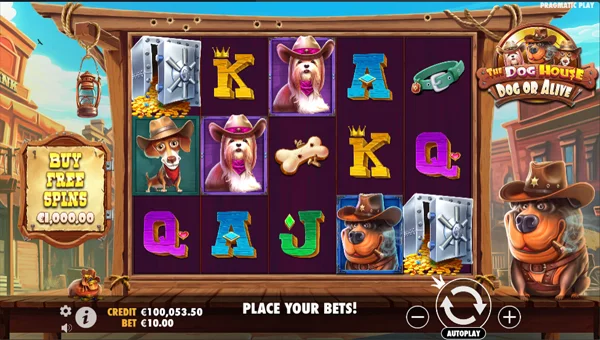 The Dog House Dog or Alive base game screenshot showing reels and features
