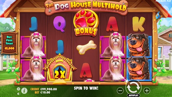 The Dog House Multihold base game screenshot showing reels and features