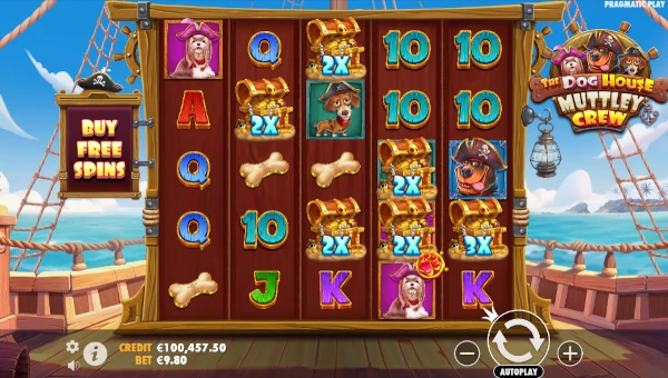 The Dog House Muttley Crew base game screenshot showing reels and features