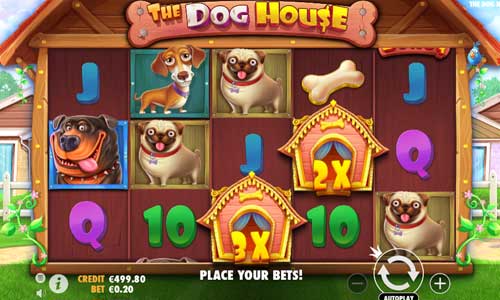 The Dog House base game screenshot showing reels and features