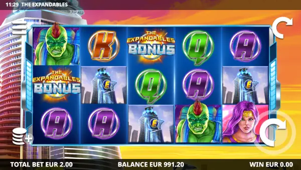 The Expandables base game screenshot showing reels and features