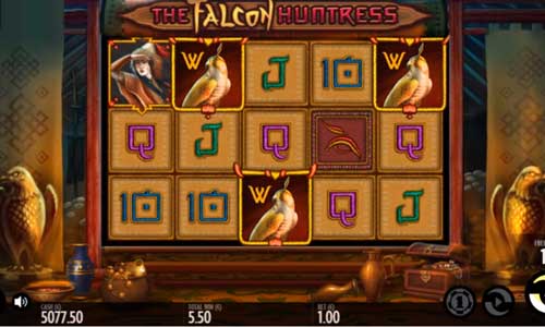 The Falcon Huntress base game screenshot showing reels and features