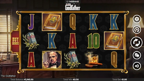 The Godfather base game screenshot showing reels and features