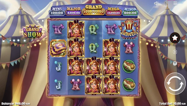 The Grand Show base game screenshot showing reels and features