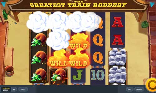 The Greatest Train Robbery base game screenshot showing reels and features