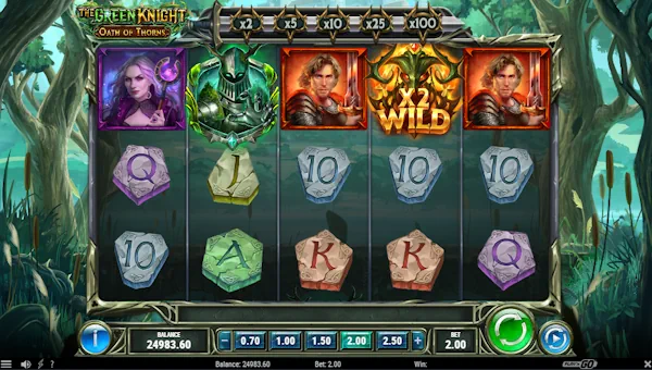 The Green Knight Oath of Thorns base game screenshot showing reels and features