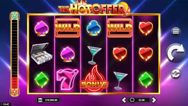 The Hot Offer base game screenshot showing reels and features