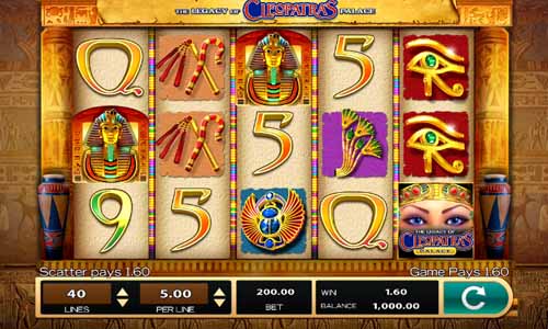 The Legacy of Cleopatras Palace base game screenshot showing reels and features