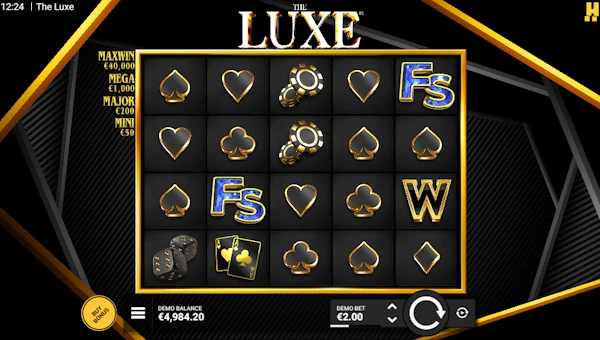 The Luxe base game screenshot showing reels and features