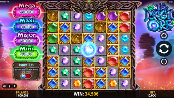 The Magic Orb base game screenshot showing reels and features