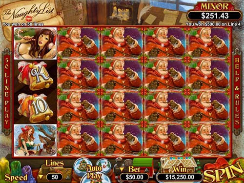 The Naughty List base game screenshot showing reels and features