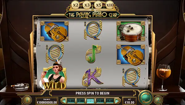 The Paying Piano Club base game screenshot showing reels and features