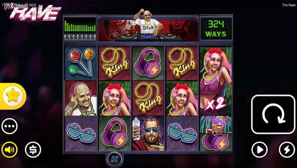 The Rave base game screenshot showing reels and features