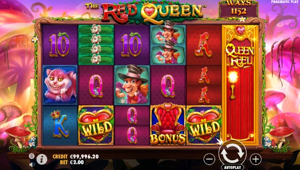 The Red Queen base game screenshot showing reels and features
