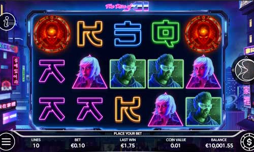 The Rise of AI base game screenshot showing reels and features