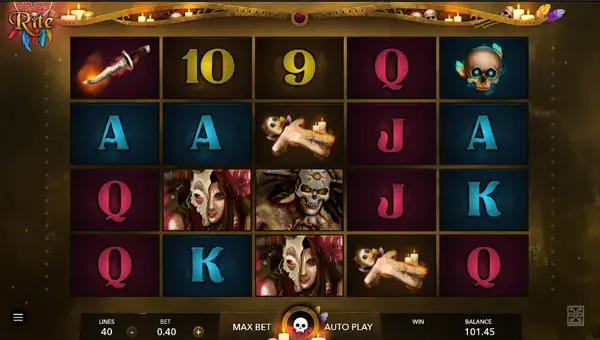 The Rite base game screenshot showing reels and features