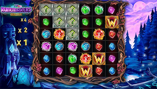 The Runemakers Doublemax base game screenshot showing reels and features