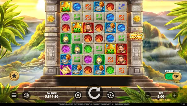The Secret of Machu Picchu base game screenshot showing reels and features