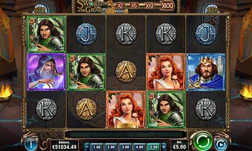 The Sword and the Grail base game screenshot showing reels and features