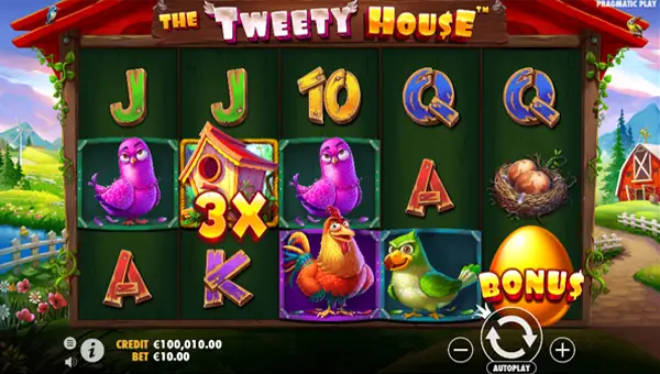 The Tweety House base game screenshot showing reels and features