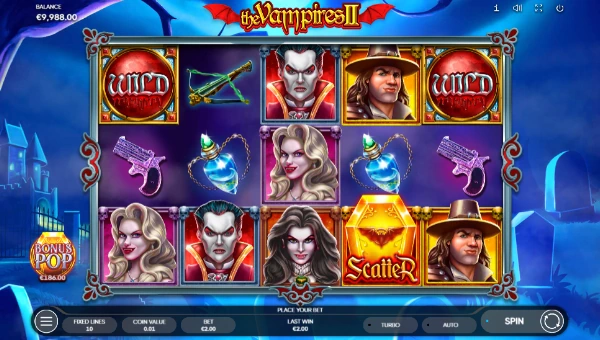 The Vampires 2 base game screenshot showing reels and features