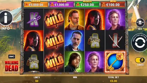 The Walking Dead base game screenshot showing reels and features