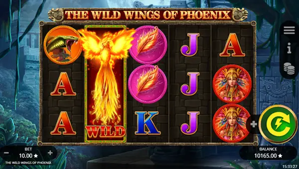 The Wild Wings of Phoenix base game screenshot showing reels and features
