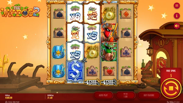 Screenshot of The Wildos 2 slot demo showing reels and bonus game features