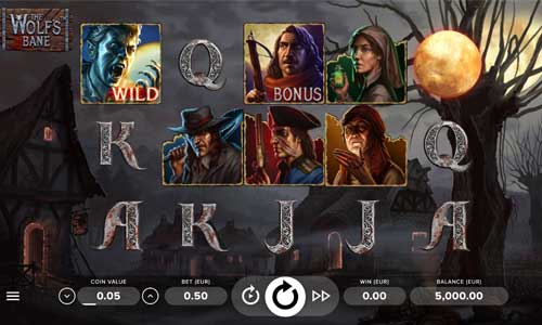 The Wolfs Bane base game screenshot showing reels and features