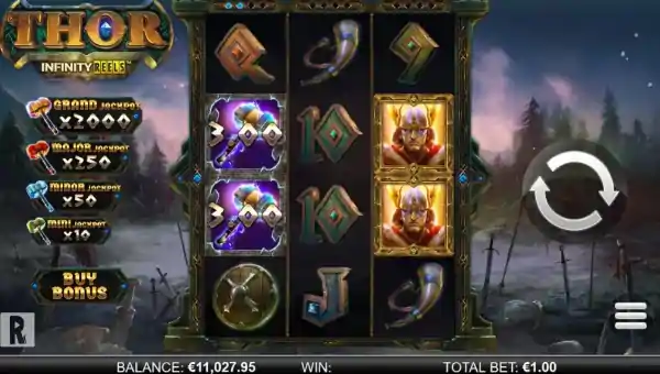 Thor Infinity Reels base game screenshot showing reels and features