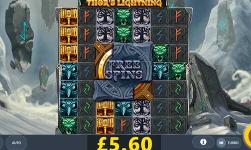 Thors Lightning base game screenshot showing reels and features