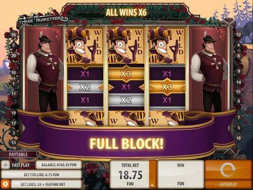 Three Musketers base game screenshot showing reels and features