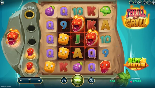 Thrill to Grill base game screenshot showing reels and features