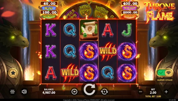 Throne of Flame base game screenshot showing reels and features