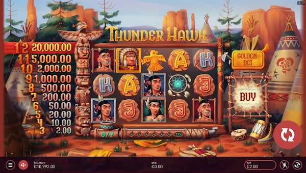 Thunder Hawk base game screenshot showing reels and features