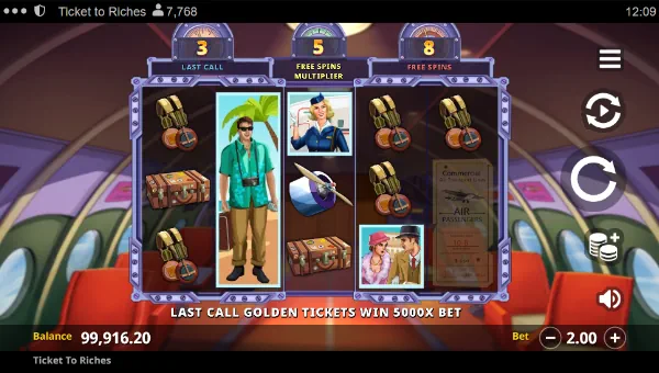 Ticket to Riches base game screenshot showing reels and features
