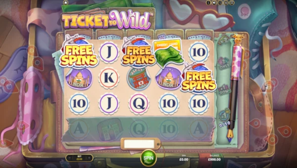Ticket to Wild base game screenshot showing reels and features
