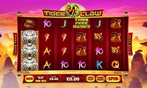 Tiger Claw base game screenshot showing reels and features
