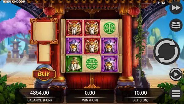 Tiger Kingdom Infinity Reels base game screenshot showing reels and features