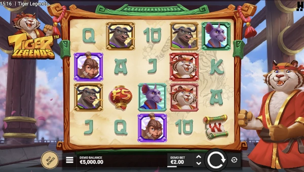 Tiger Legends base game screenshot showing reels and features