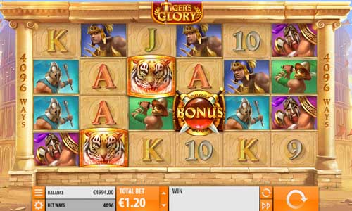 Tigers Glory base game screenshot showing reels and features
