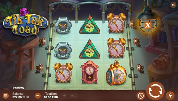 Tik Tak Toad base game screenshot showing reels and features