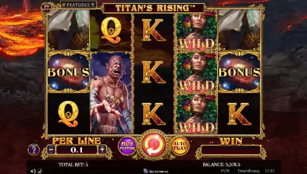 Titans Rising base game screenshot showing reels and features