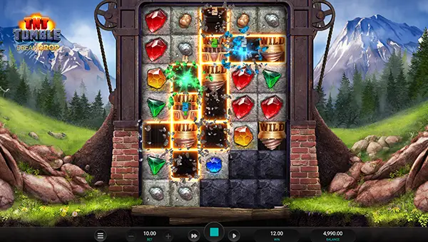TNT Tumble Dream Drop base game screenshot showing reels and features