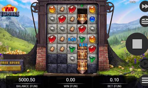 TNT Tumble base game screenshot showing reels and features